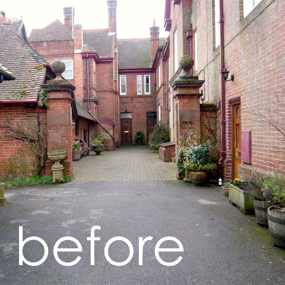 The awful 'before' shot showing the way this now beautiful courtyard used t be - very depressing! It is not smart & stylish