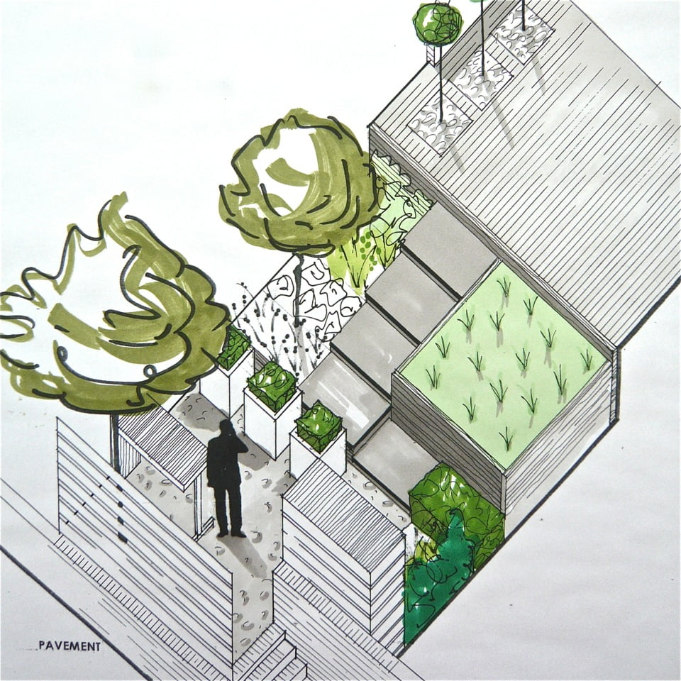 Here is my axonometric drawing for a small contemporary town garden in Henley on Thames