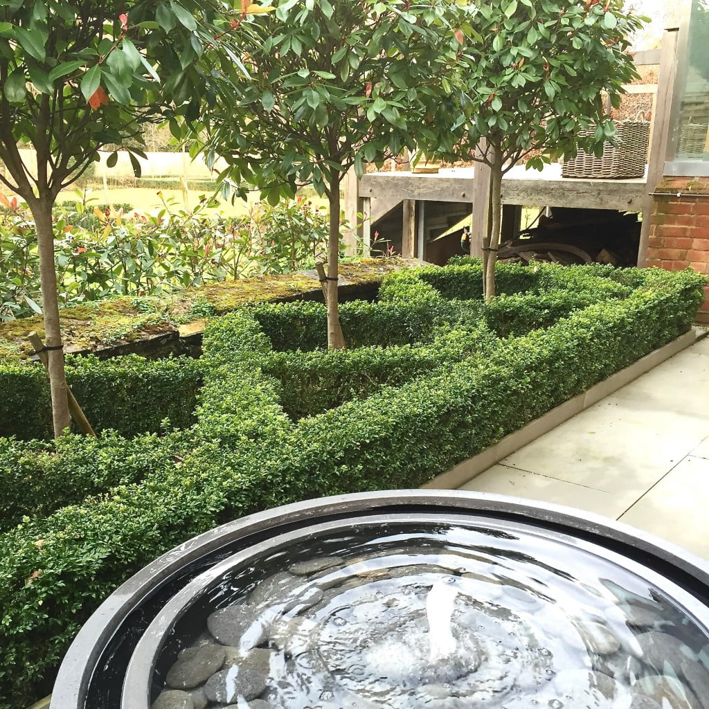 Knot garden & zinc water feature by Jo Alderson Design