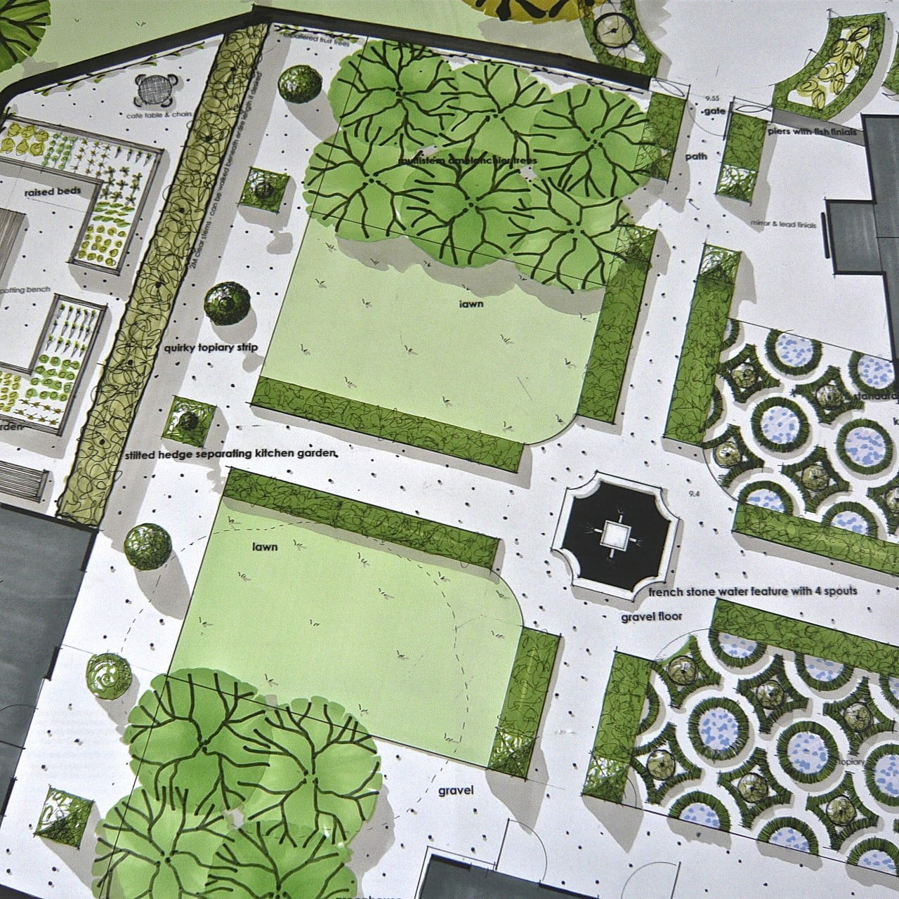 This is my original plan drawing for this French style walled garden near Henley on Thames