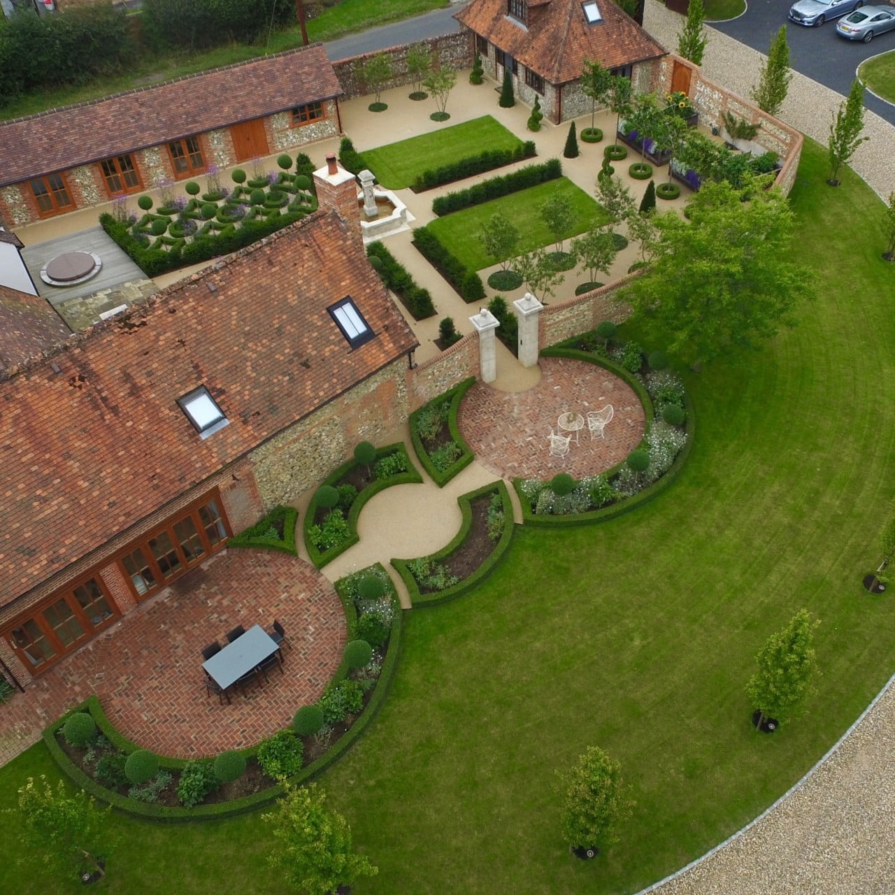 This is a birds eye view of the formal walled garden near Henley on thames