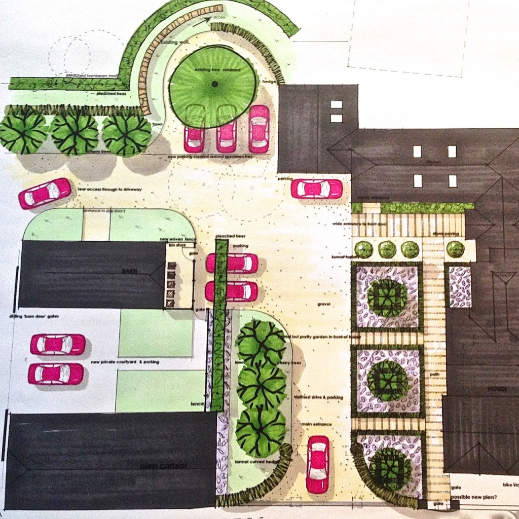 Proposed driveway design with formal planting by Jo Alderson Design