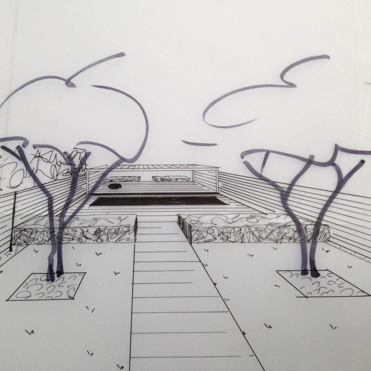 this is my original 3d style drawing of this contemporary garden with swimming pool & modern styling