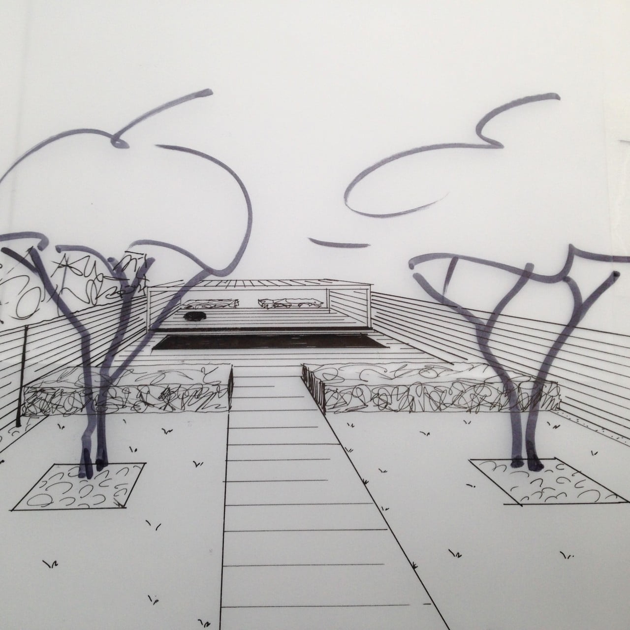 this is my original 3d style drawing of this contemporary garden with swimming pool & modern styling