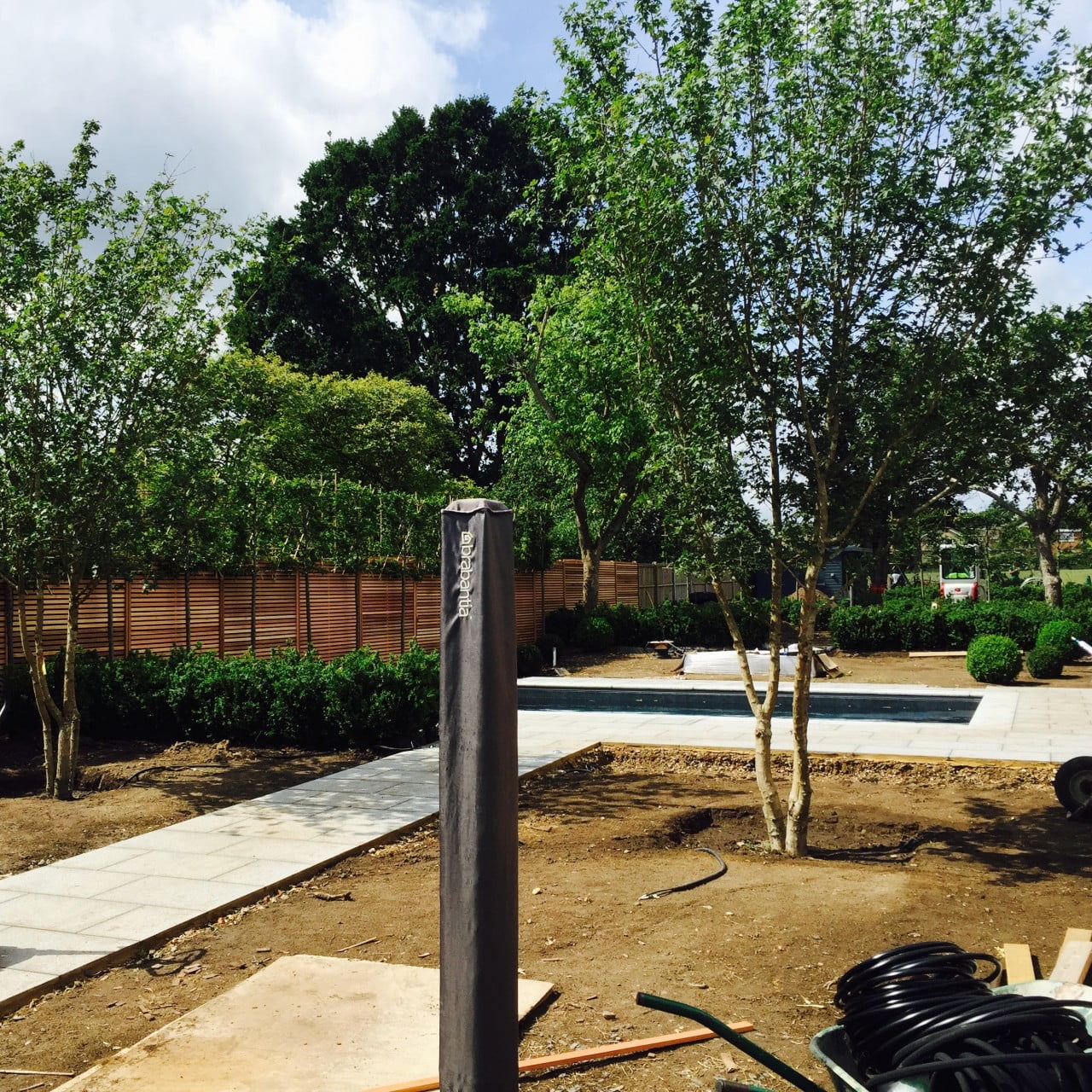 Work in progress in this modern garden design I created in Wokingham. These 2 multistemmed trees give a sense of height & maturity to what was once a blank canvas