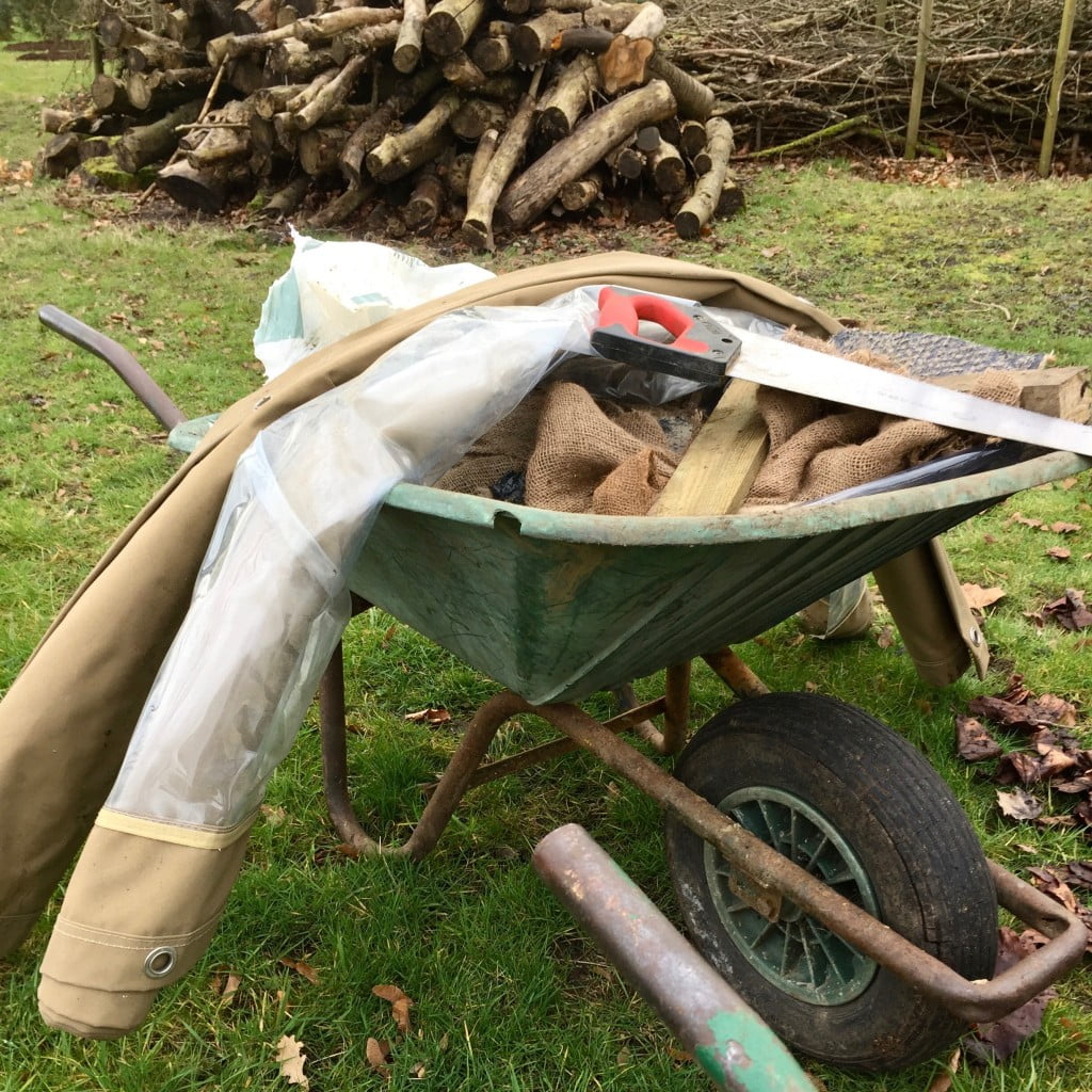 A new garden design being built in Buckinghamshire. This wheelbarrow will e recycling for a woodland garden & homes for bugs