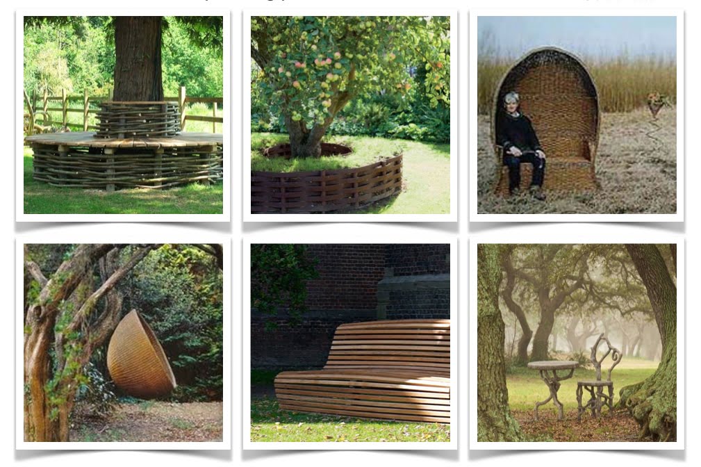 Woven seating ideas for a woodland garden deigned by Jo Alderson Design