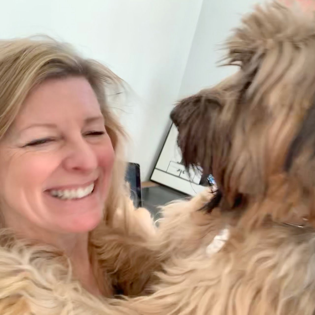 Jo Alderson Phillips with Bruno the briard in Cotswold studio
www.joannealderson.co.uk