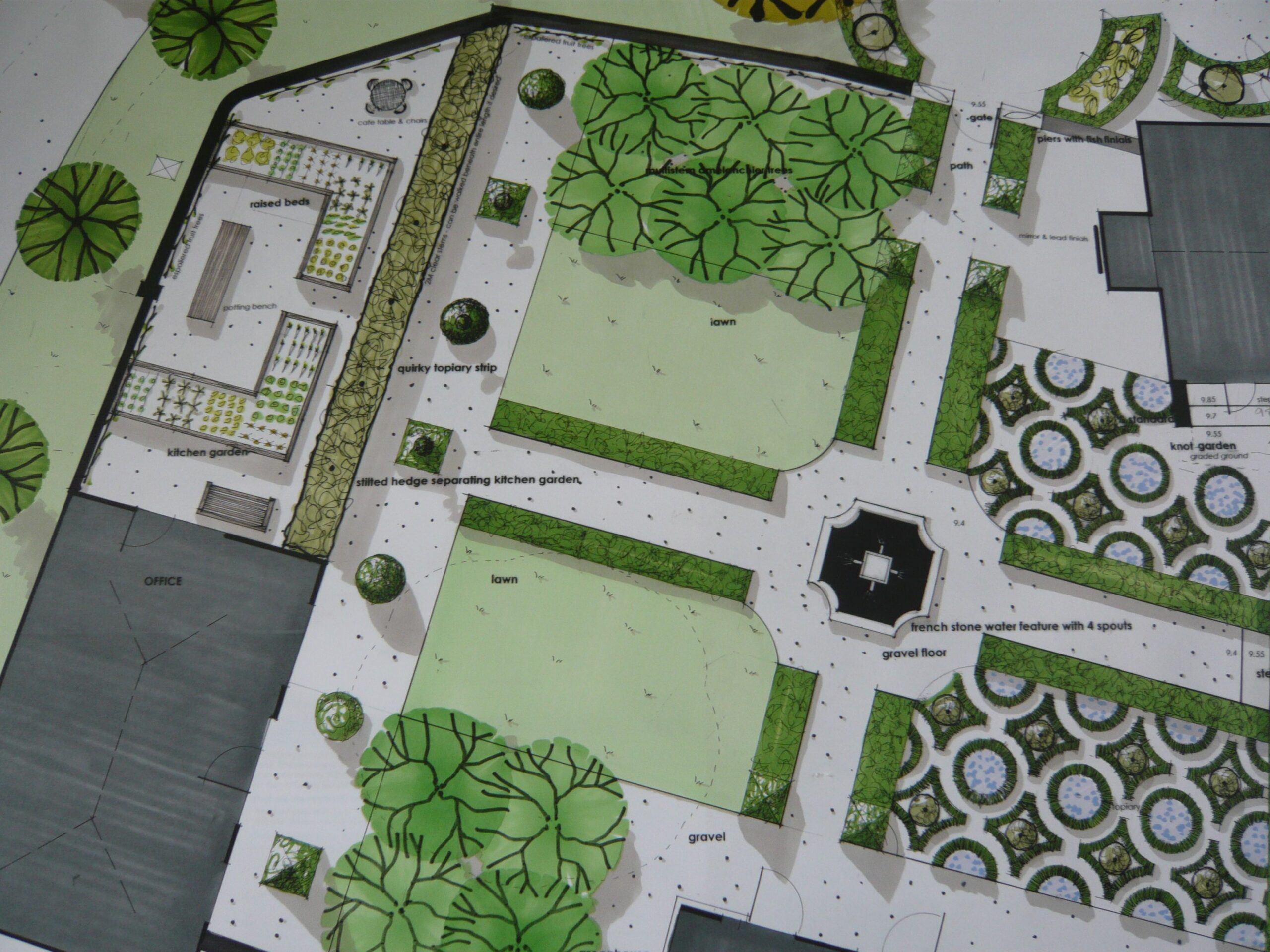 Plan drawing for a walled topiary garden