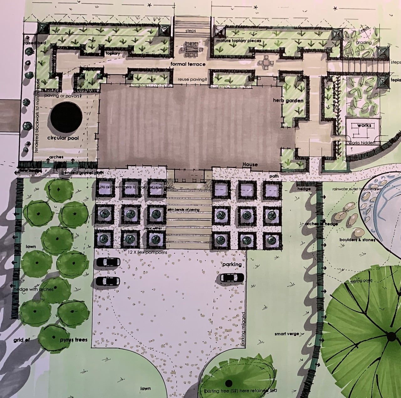 Initial plan drawing for Pip's Place - a country estate by Joanne Alderson Design Ltd