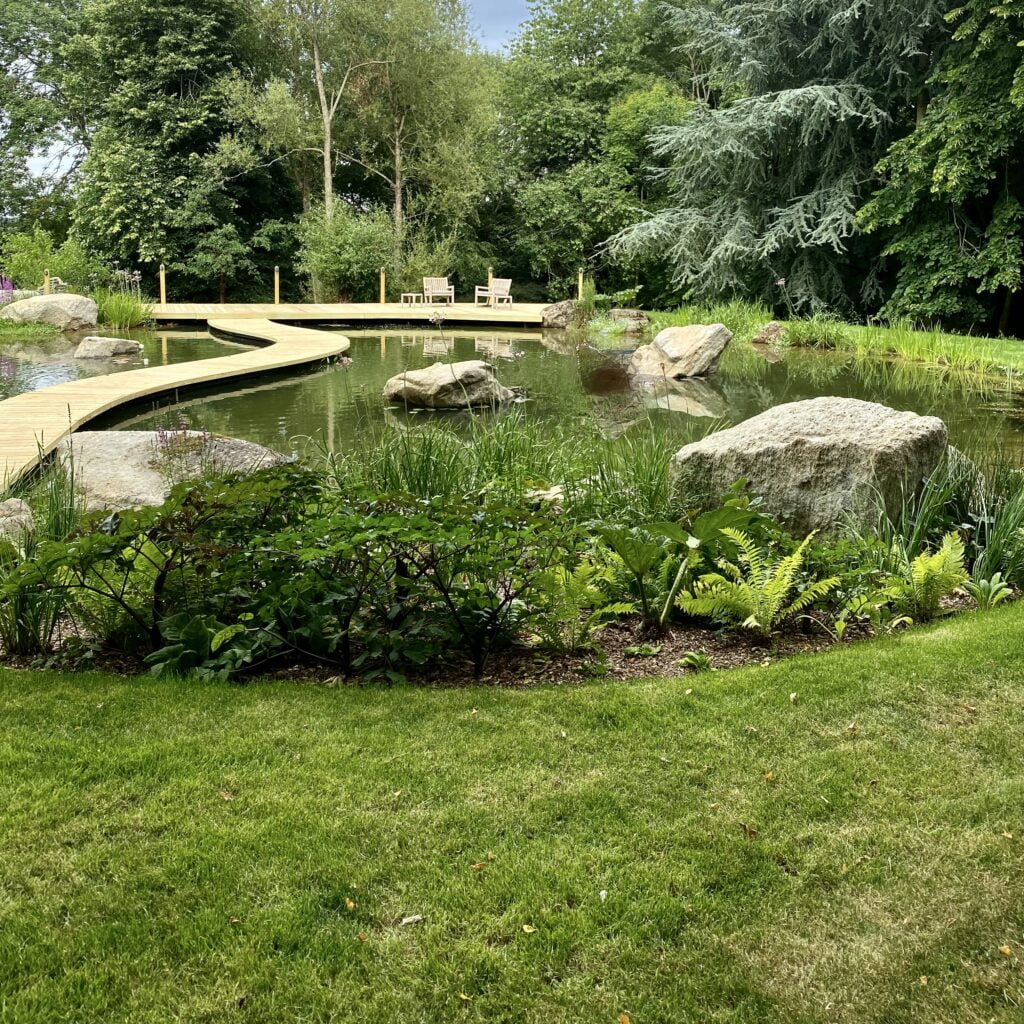 fabulous pond & boardwalk designed by Joanne Alderson Design Ltd
