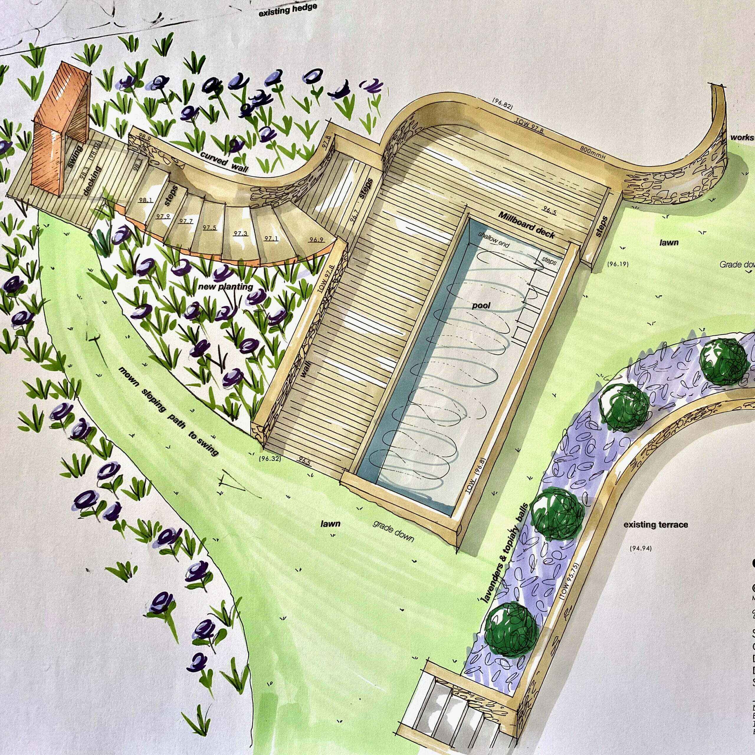 Axonometric garden design drawing