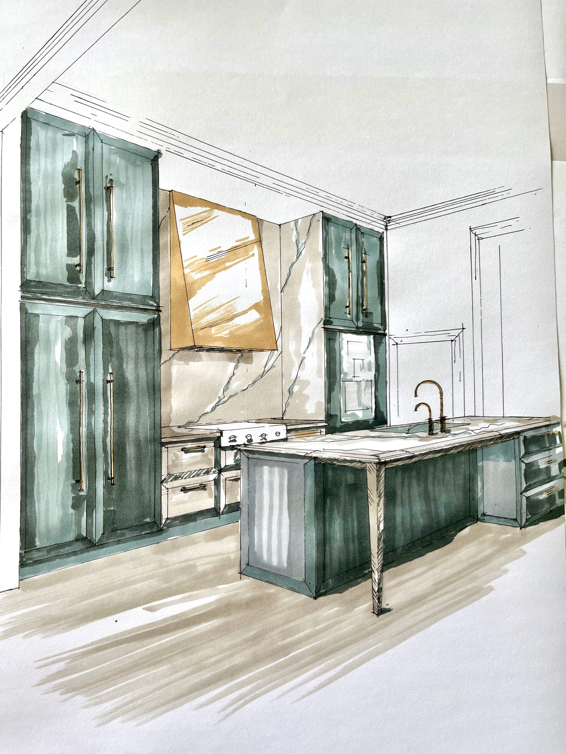 Grand kitchen designed & illustrated by Jo Alderson Phillips