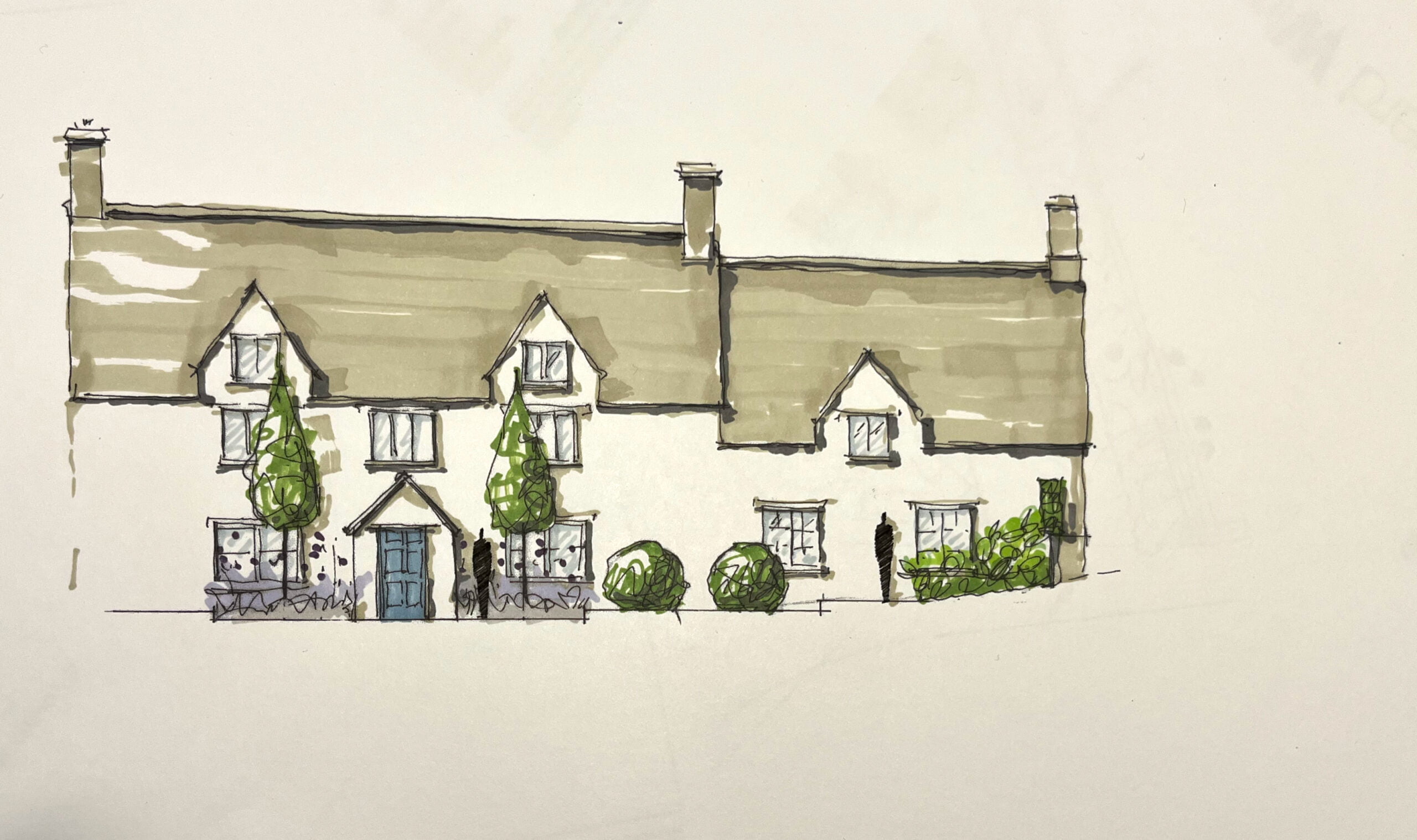 Illustration of Cotswold farmhouse by Jo Alderson Phillips