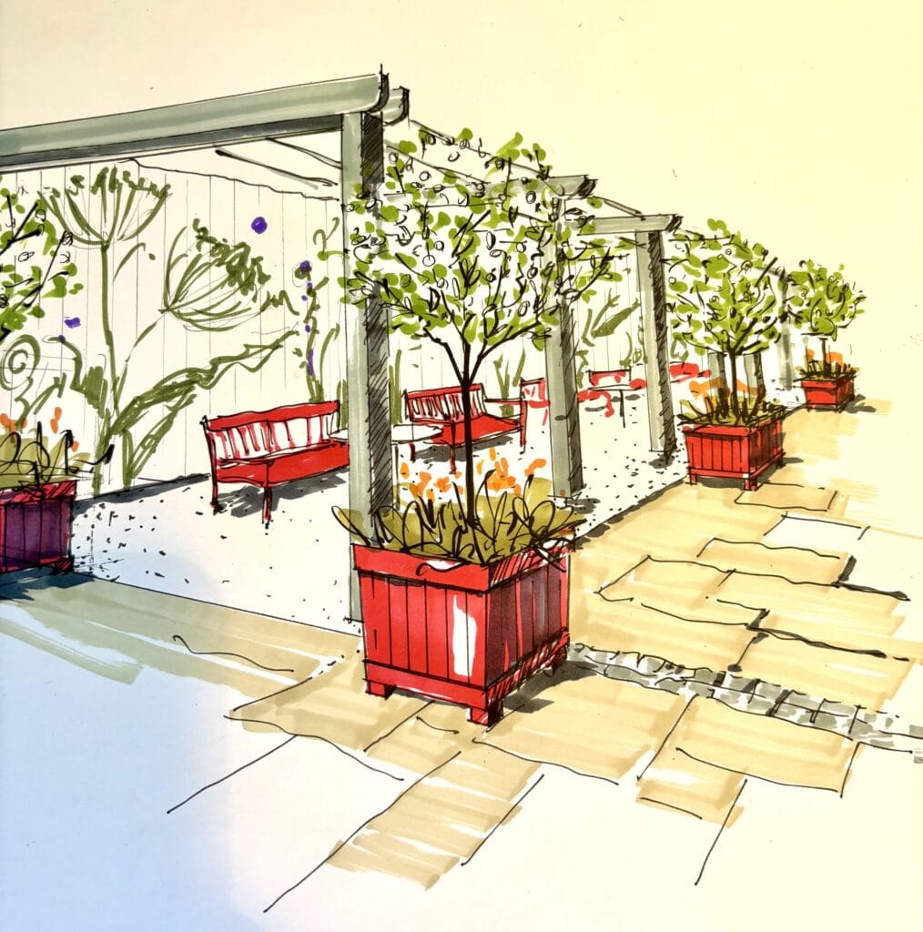 I was commissioned to redesign Bicester Village. Here is one of my sketches
