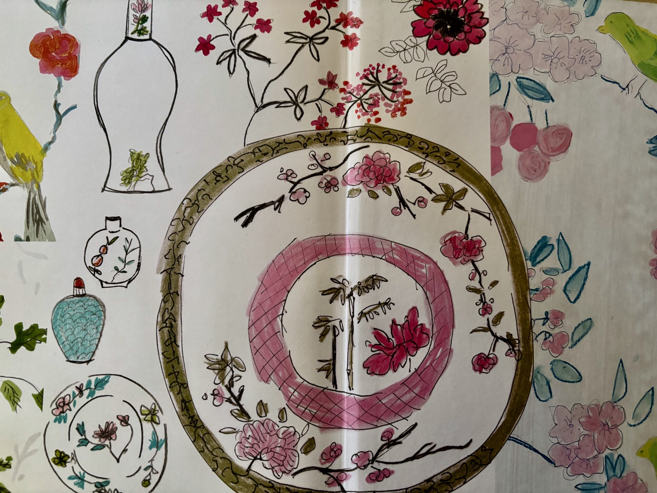 Great sketch from Tricia Guild book featuring flowers & crockery